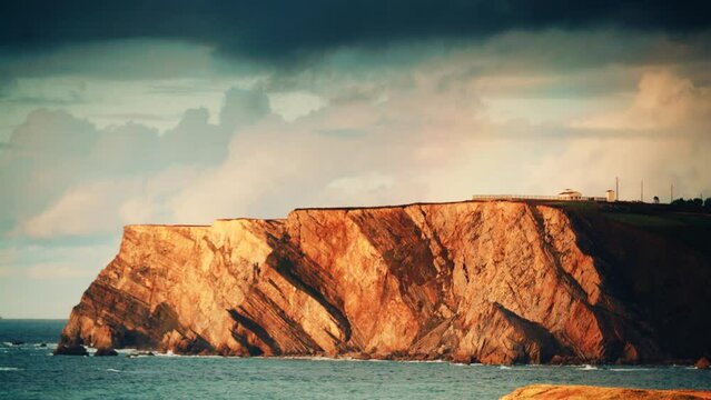 Asturias coastal view and Cape Penas high cliffs. Sea landscape in north Spain.