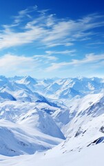 Fototapeta na wymiar Beautiful winter mountains landscape with snow covered peaks and blue sky background
