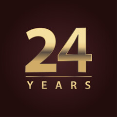 24 years for celebration events, anniversary, commemorative date. twenty four years gold logo