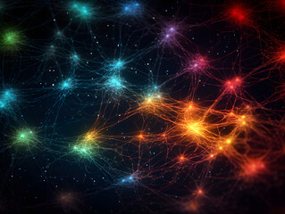Naklejka na ściany i meble Neural network patterns with orange, green, blue and purple colors