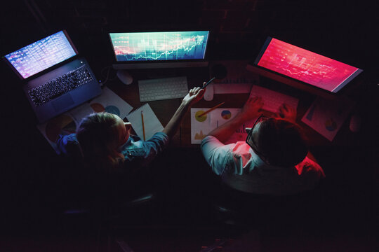 Couple working at night