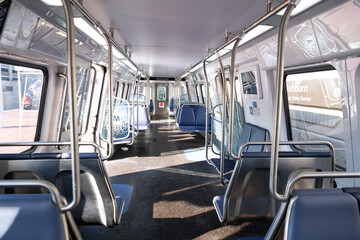Interior of subway train car in Washington DC Metro system