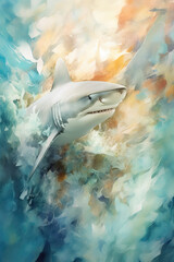 Great White Shark on a Watercolor Background 