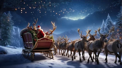 Fototapeten christmas sleigh in the snow at night © ahmudz