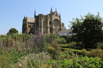 Obraz premium View of the Arundel Cathedral of Our Lady and St Philip Howard from a garden