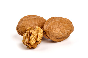 Walnuts, isolated on white background.
