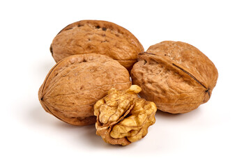 Walnuts, isolated on white background.