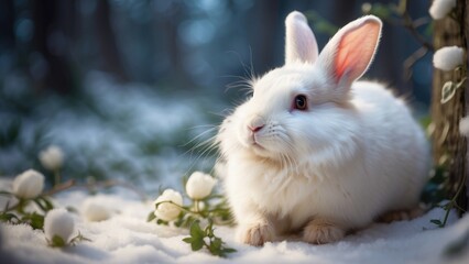 white rabbit in the snow