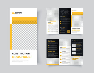 Corporate construction trifold brochure template, home renovation trifold brochure design