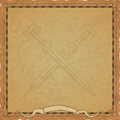 Parchment with Map Frame, Banner, Crossed Gladiuses