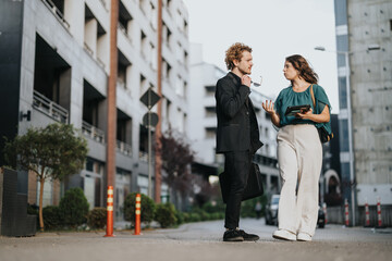 Young Partners Discussing Innovative Ideas for Market Expansion in Urban City