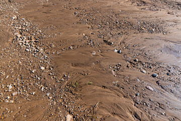 landslides on a country road after heavy rains and rains in summer