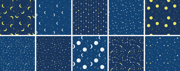 Christmas stars set. Night stars background
