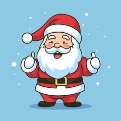 Flat Vector Portrait of Smiling Happy Santa Claus Showing Like Sign with Thumb. Cartoon Christmas Santa Claus Icon, Isolated Vector Illustration, Front View