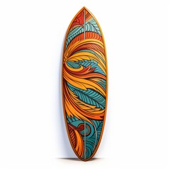 Brightly designed surfboard isolated on white background