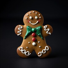 Obraz na płótnie Canvas Whimsical Gingerbread Man: A Festive Treat Against a Rich Green Backdrop
