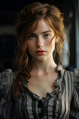 Fototapeta premium Romantic and Enigmatic Portrait of a Beautiful Young Woman. Generative ai.