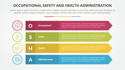 osha The Occupational Safety and Health Administration template infographic concept for slide presentation with long rectangle with arrow edge 4 point list with flat style