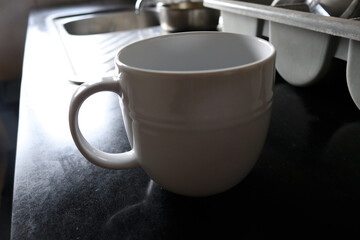 White photo of a cup on the kitchen table