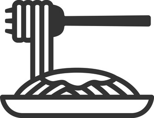 皿に盛り付けられた、パスタのアイコン（線画）のイラスト