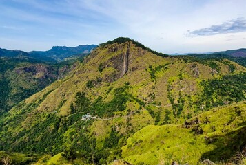 Scenic view of Adam's Peak - tall conical mountain located in central Sri Lanka