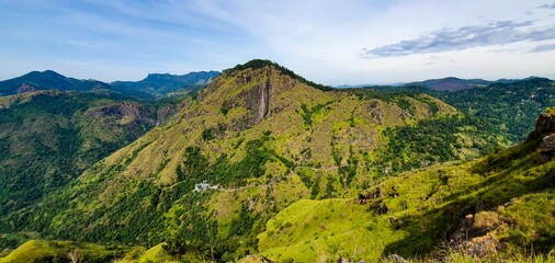 Panoramic view of Adam's Peak - tall conical mountain located in central Sri Lanka