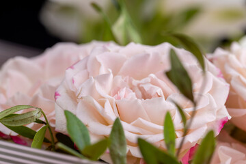 a bouquet with different types of flowers in close-up