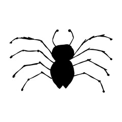 Spider icon, black silhouette isolated on white. Hand drawn style