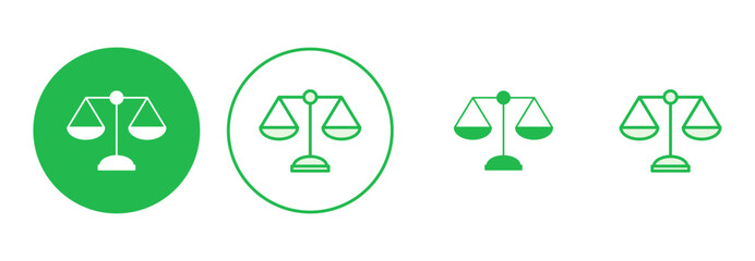Scales icon set. Weight scale icon. Law scale icon. Justice
