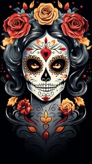 Sugar skull mexico day of the dead in the style Ai generated art