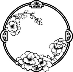 Circle chinese flower frame drawing