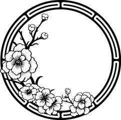 Circle chinese flower frame drawing