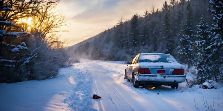 雪の中での交通事故で助けを求める、路面凍結、スリップ｜Calling for help after a traffic accident in the snow, frozen roads, and slips. Generative AI