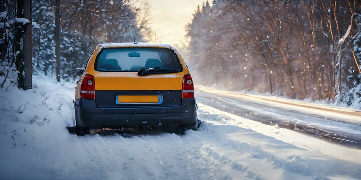 雪の中での交通事故で助けを求める、路面凍結、スリップ｜Calling for help after a traffic accident in the snow, frozen roads, and slips. Generative AI