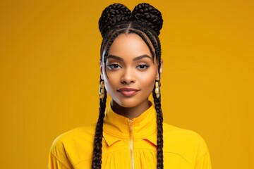 Stunning Braided Hairstyle and Fashion Statement in Vibrant Yellow Generative AI