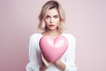 Woman Holding a Romantic Heart-Shaped Balloon on Valentine's Day Generative AI