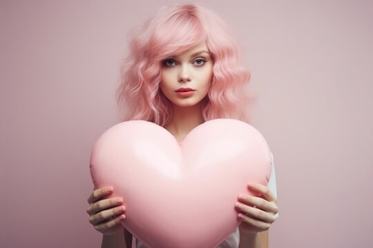 Woman's Pink Hair and Heart-Shaped Balloon Capture the Essence of Generative AI