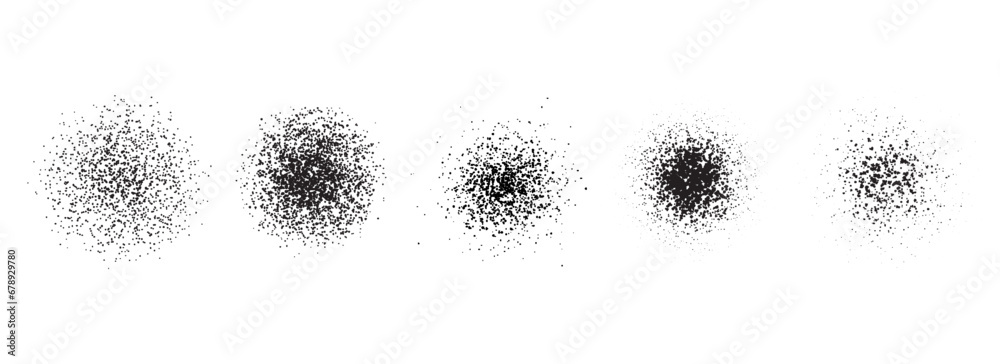 Poster stippled radial brush strokes. grain dotted gradient collection. grunge sprinkle spray texture. dirt