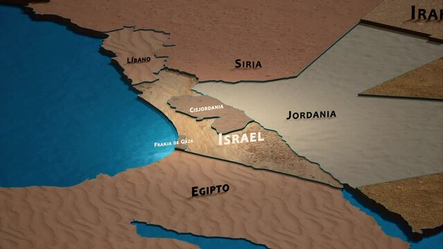 Israel - Infograf&iacute;a estilizada de mapa politico y pa&iacute;ses vecinos. High quality 4k footage