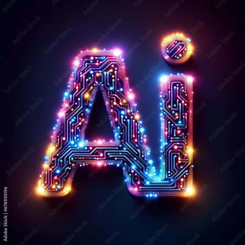 Poster the alphabet illuminated: a vibrant display of the letters ai in computer graphics, with colorful li