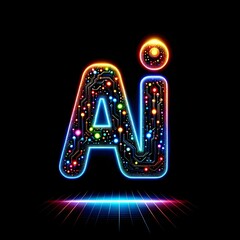Colorful Lights Forming the Letters AI in Computer Graphics, Technology, lights, Artificial intelligence, Created with Generative AI Technology