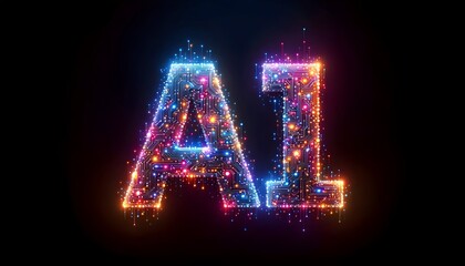 A Vibrant Display of the Letters "AI" in Colorful Lights and Computer Graphics, Technology, lights, Artificial intelligence, Created with Generative AI Technology