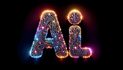A Vibrant Display of the letters AI with Colorful Lights and Computer Graphics, Technology, lights, Artificial intelligence, Created with Generative AI Technology