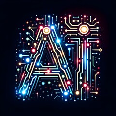 AI Illuminated: A Vibrant Circuit Board with Colorful Lights, Computer Graphics, Technology, lights, Artificial intelligence, Created with Generative AI Technology