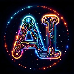 The Alphabet Illuminated: A Vibrant Display of the letters AI in Computer Graphics, with Colorful Light, Technology, lights, Artificial intelligence, Created with Generative AI Technology