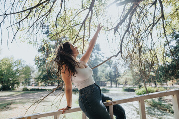 Joyful Girl Embracing Nature in a City Park