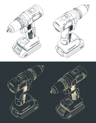 Cordless drill isometric blueprints