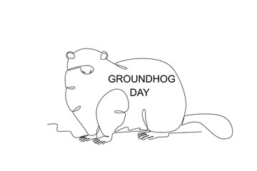 A furry cute groundhog. Groundhog day one-line drawing - obrazy, fototapety, plakaty