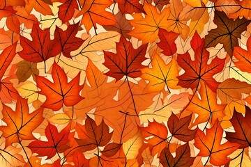 Fall leaves background with orange colorful leaves filling ebtire frame, generative AI