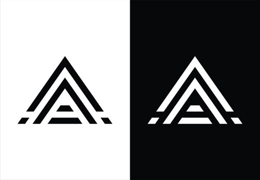triangular monogram vector logo in the shape of the letters "A" and "A".black and white background.